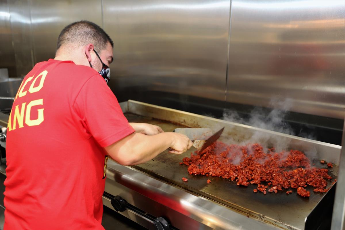 Vincente Diaz, one of the managing partners of Bandido Taqueria Mexicana, worked in the kitchen in preparation for the restaurant’s soft opening on Wednesday evening, Sept. 23, 2020. The Southern California-style taqueria officially opens to the public on Sept. 25.