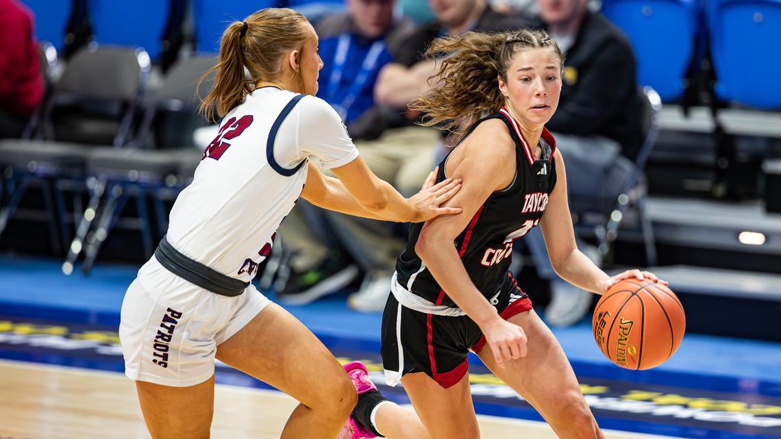 Taylor County’s Kennedy Deener (25) makes her way down court during the 2025 Clark’s Pump-N-Shop Girls’ Basketball Sweet 16 first round game between the Cardinals and Knott County Central at Rupp Arena on March 12, 2025. Deener, a freshman, and the Cardinals return to Rupp Arena this week.