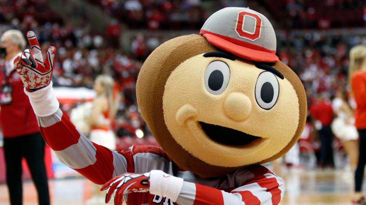 Ohio State mascot Brutus Buckeye performs during OSU’s win over Wisconsin last weekend. The Buckeyes had to pull out of Saturday’s CBS Sports Classic game against Kentucky because of COVID-19 in its program.