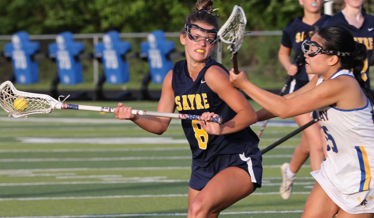 Sayre’s Anna Mullikin (8) was defended by Henry Clay’s Annie Doan on Wednesday night.