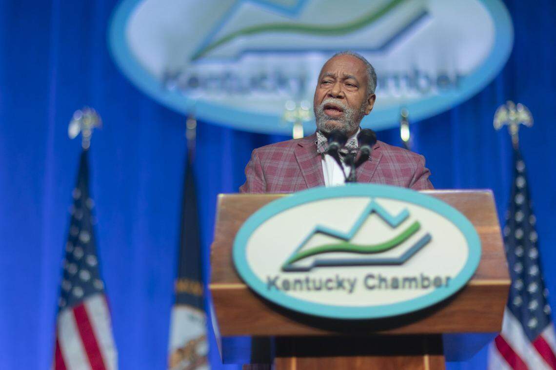 State Senate Minority Floor Leader Gerald Neal, D-Louisville, speaks during the 31st Annual Kentucky Chamber Day Dinner at the Central Bank Center in Lexington, Ky., on Thursday, Jan. 8. 2026.