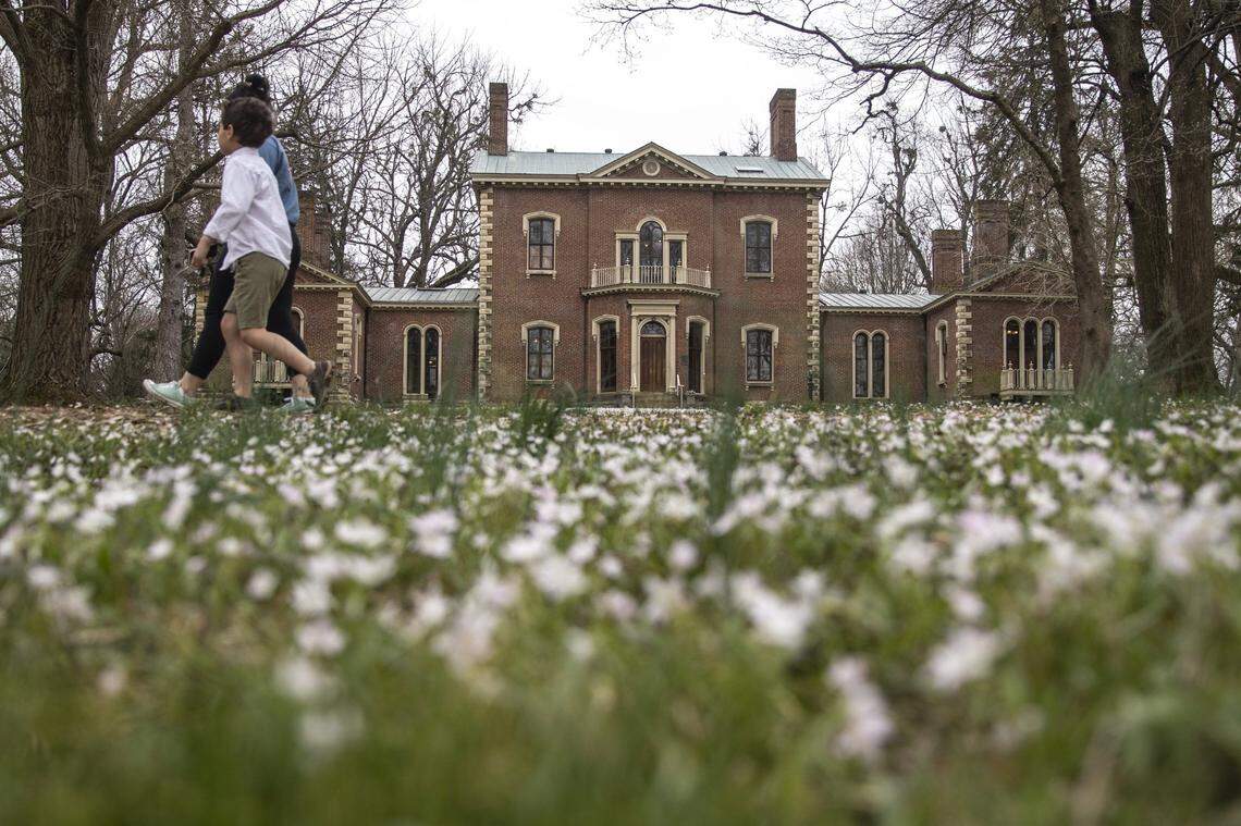 People walk along the trails at Ashland, the Henry Clay Estate, on March 24, 2020.