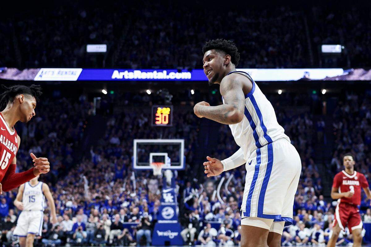 Justin Edwards (1) enjoyed a breakout performance against Alabama in Rupp Arena late in the season, one the freshman hopes NBA decision-makers recognize as the potential upside of drafting him.