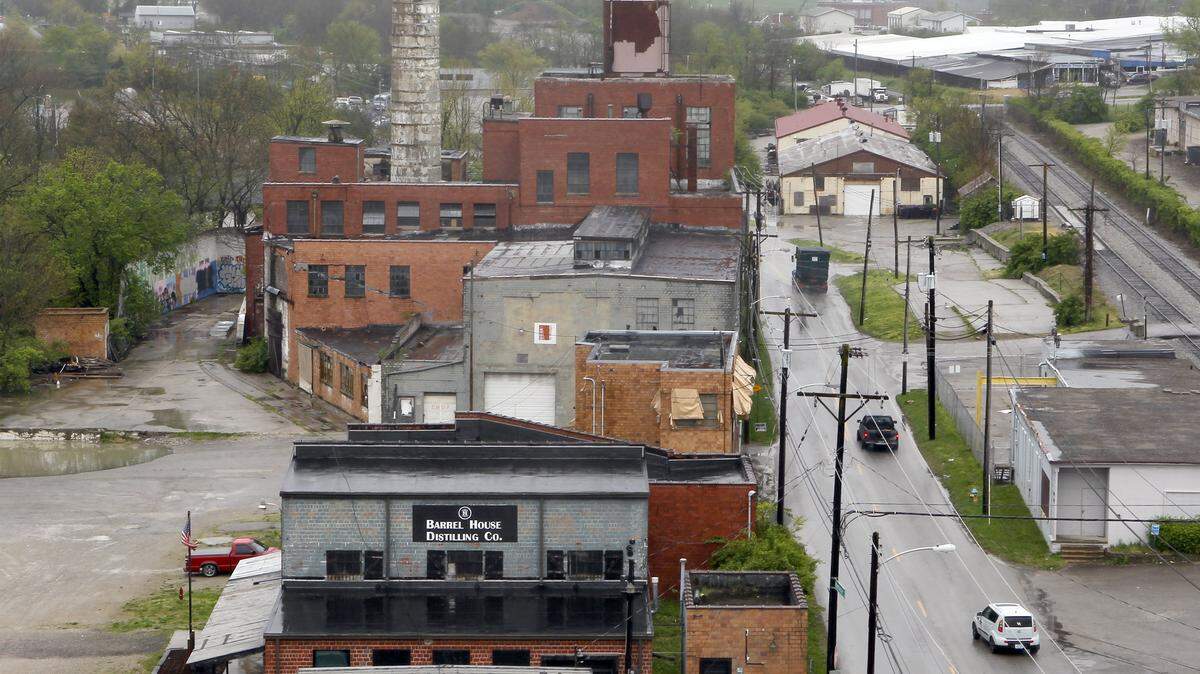 The Barrel House Distilling Co., foreground, and the old Pepper Distillery are two of the major structures of Lexington's Distillery District along Manchester Street on Lexington's west side.