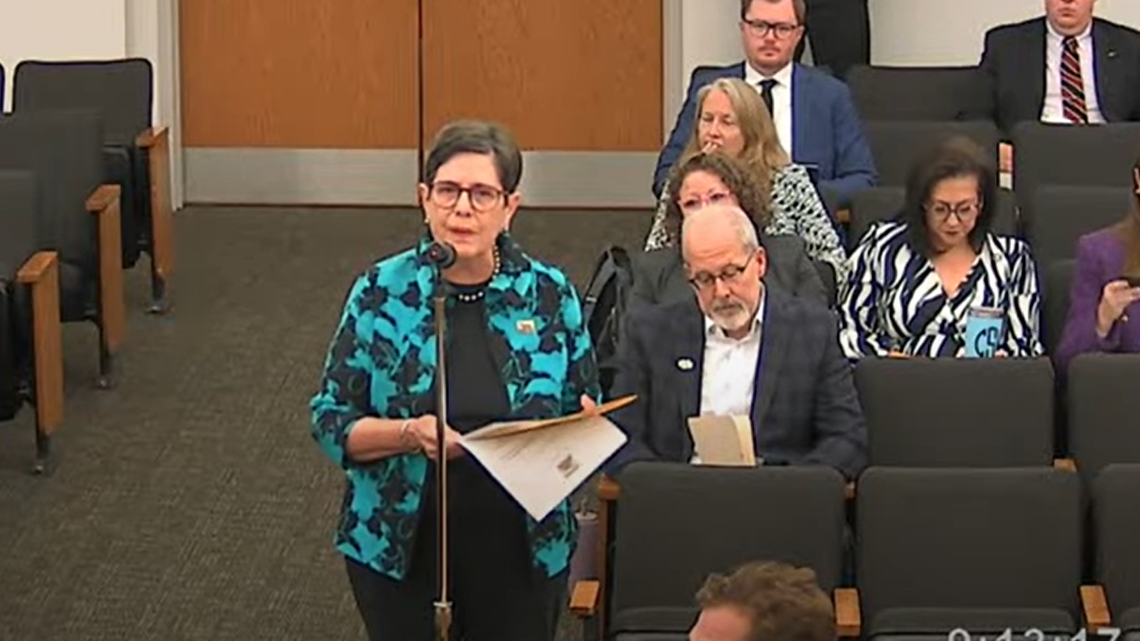 Lexington Mayor Linda Gorton speaks against East Kentucky Power Cooperative’s proposed 380-plus acre solar farm in Eastern Fayette County.