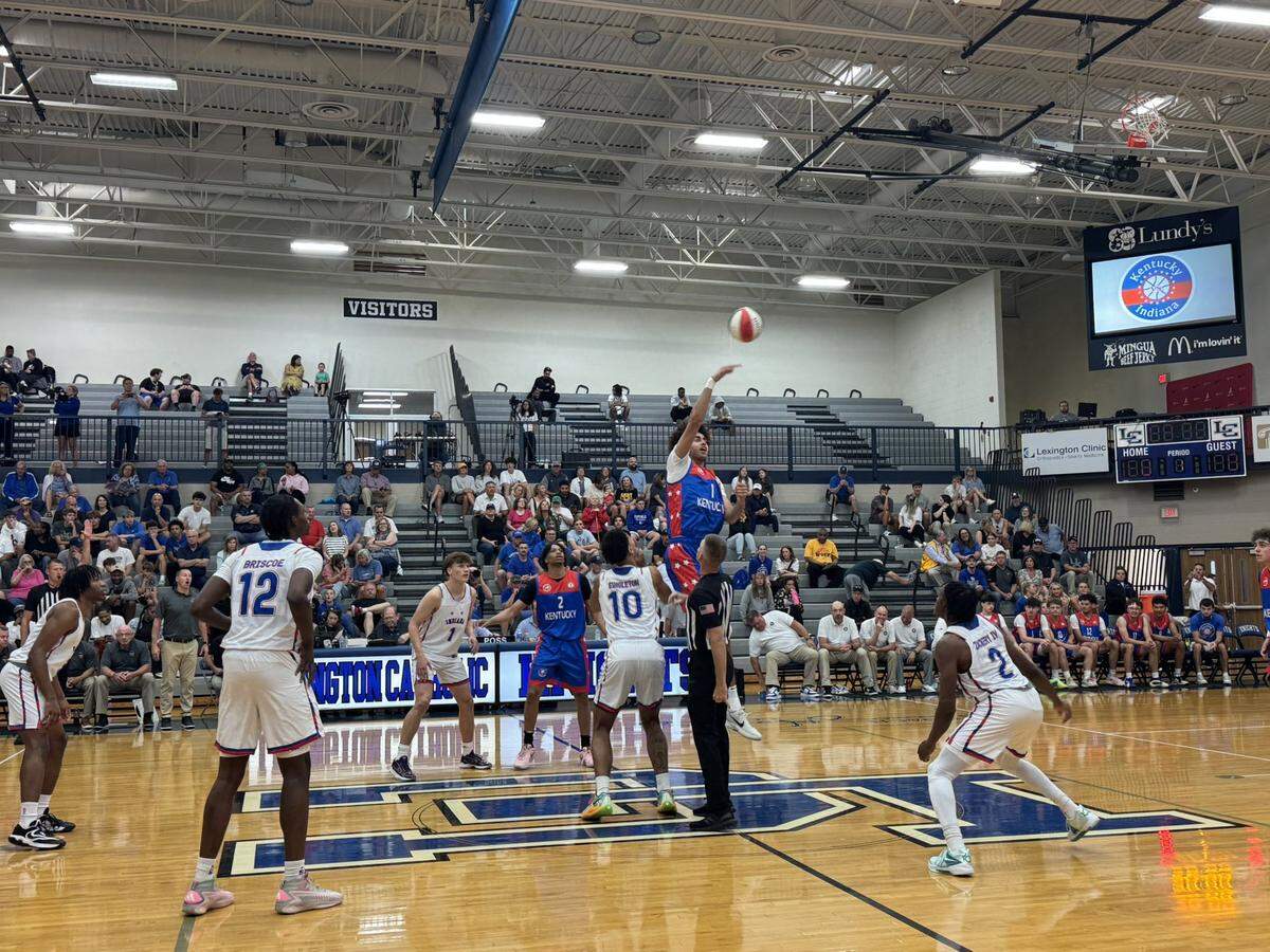 The Kentucky and Indiana senior boys all-stars contest the opening tipoff Friday at Lexington Catholic High School.