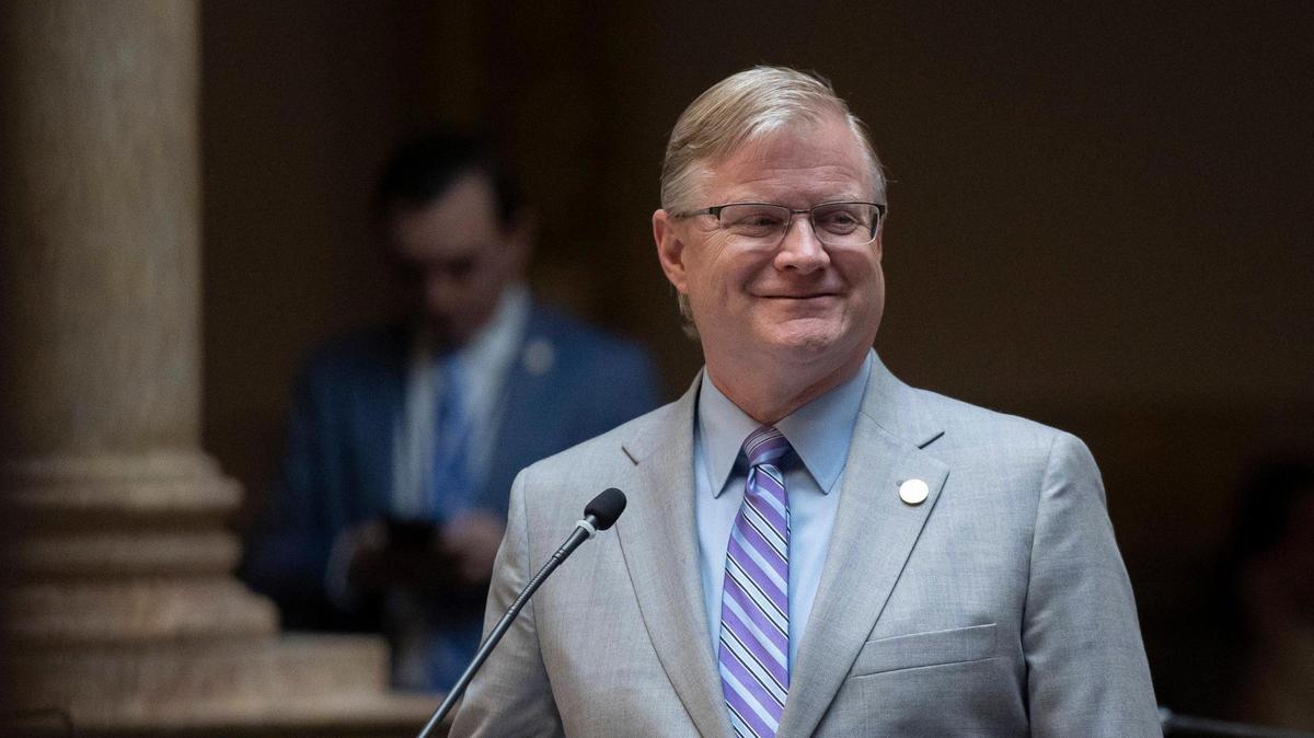 Senate Republican Leader Damon Thayer of Georgetown smiles on the Senate floor on Wednesday.