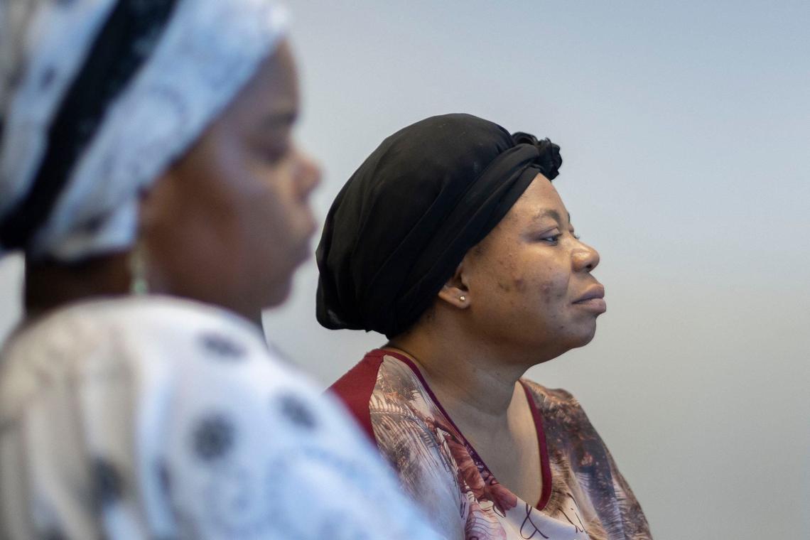 Irene Mwela, mother of Emmanuel Mwakadi, is photographed during an interview in Lexington, Ky., on Monday, May 13, 2024. Emmanuel died Friday.