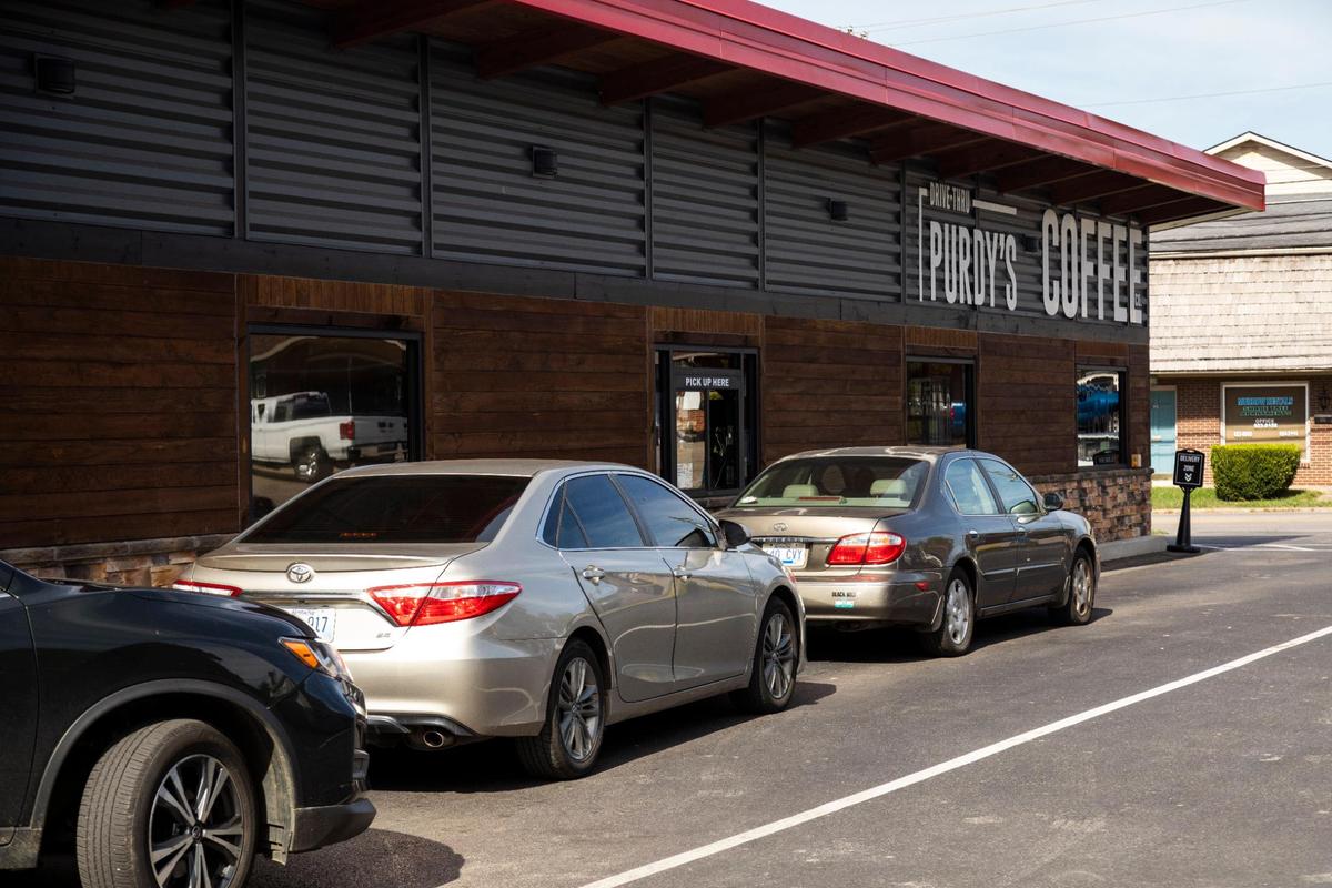 Purdy’s Coffee has had long lines at the drive- thru during the COVID pandemic.