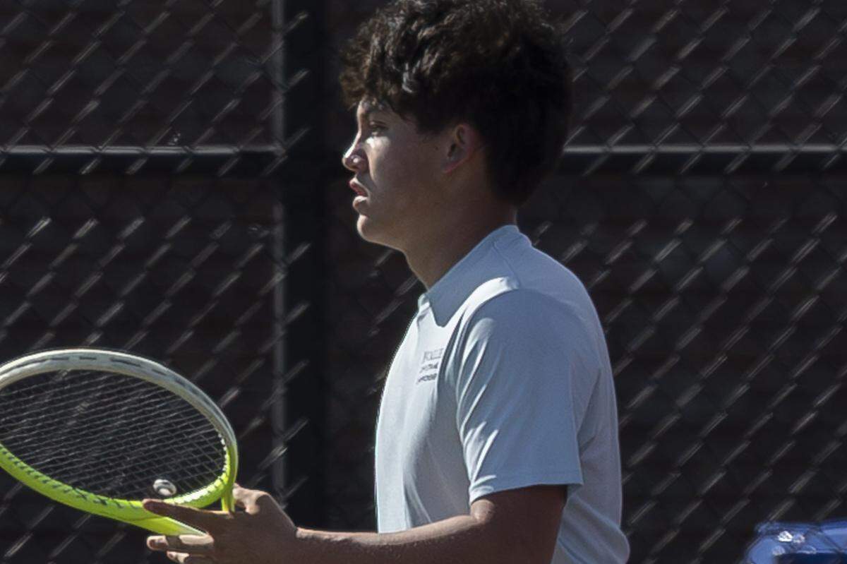 Lafayette's Charlie Mooney waits to return the ball during the 11th Region boys and girls tennis championships in singles and doubles competition at Eastern Kentucky University Tennis Courts in Richmond on Wednesday, May 13, 2026.