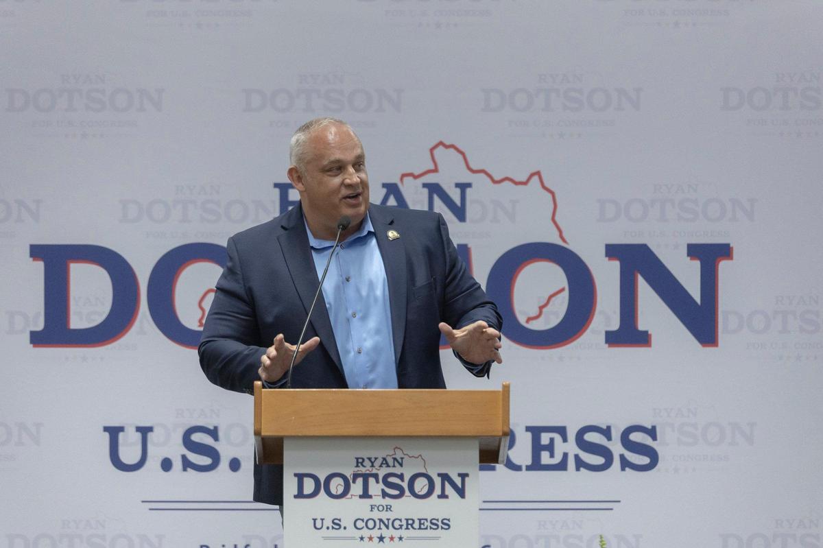 State Rep. Ryan Dotson, R-Winchester, speaks during an event to kickoff his 2026 campaign for the Republican nomination for Congress in Winchester, Ky., Tuesday, June 3, 2025.