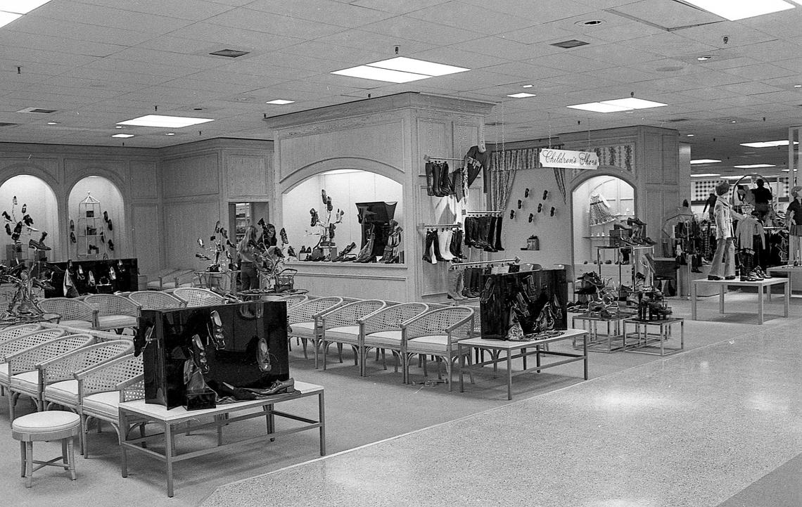 The women’s shoe department, left, and children’s shoes, right, at the new Shillito’s Department Store in Fayette Mall, Oct. 4, 1971. The two departments were immediately adjacent so mother and child could be served at the same time, the store said.