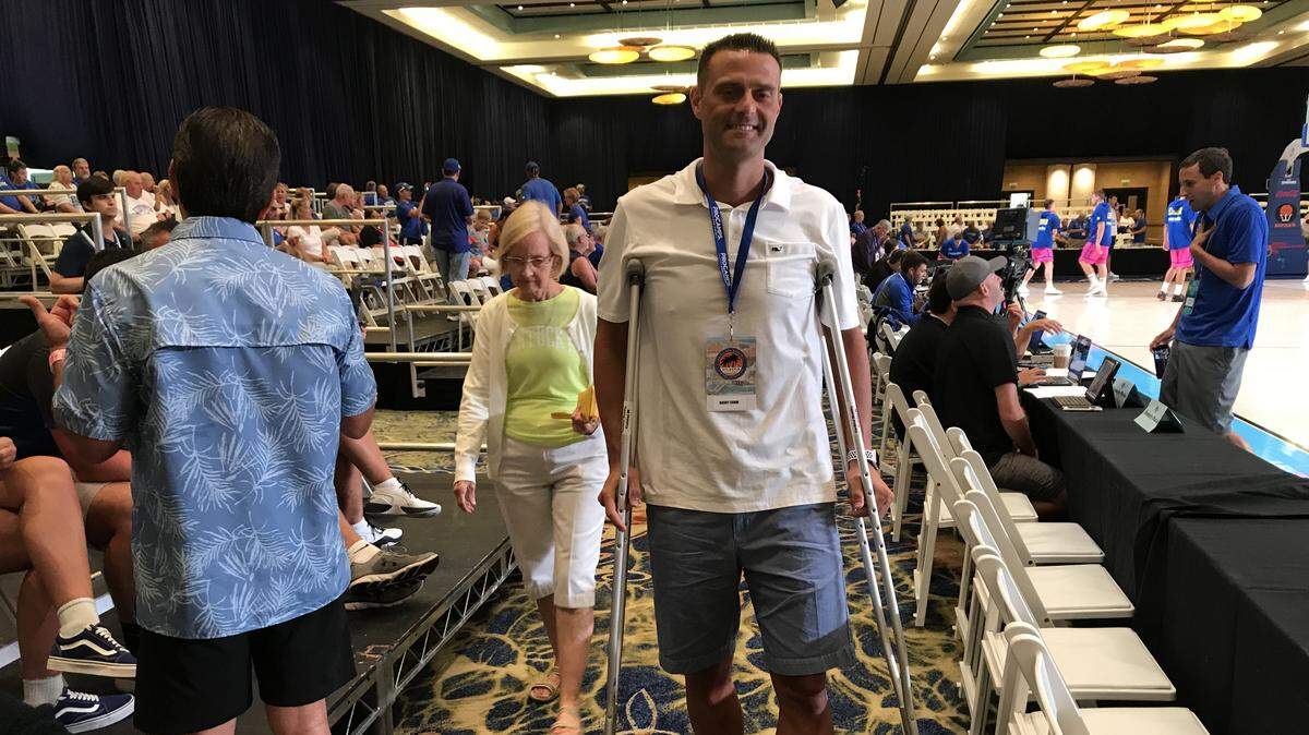Barry Crum of Prestonsburg tore his left Achilles tendon in first minute of first day of the John Calipari Basketball Fantasy Experience.