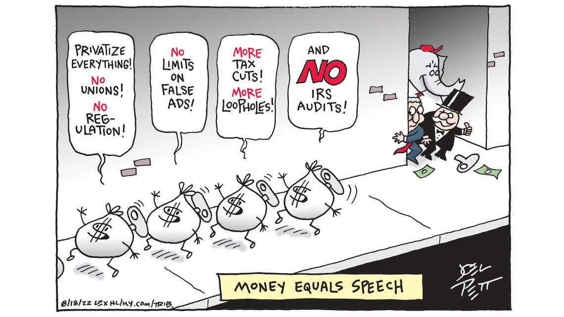 Joel Pett: Big talk from big money