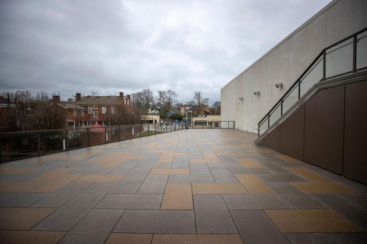 The Central Bank Center now has an outdoor terrace that faces the back of the Mary Todd Lincoln House and Main Street in Lexington, Ky. Wednesday, April 6, 2022