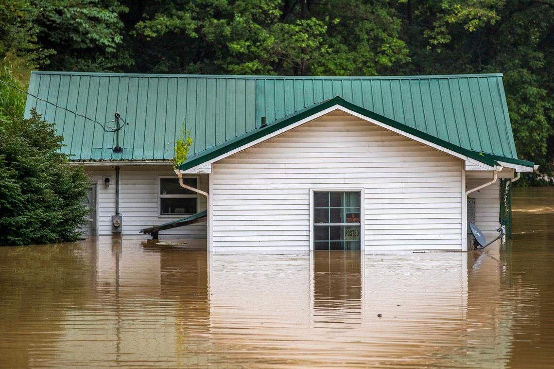 Flooded homes near Lost Creek, Ky., after significant rainfall led to flash flooding on Thursday, July 28, 2022. 