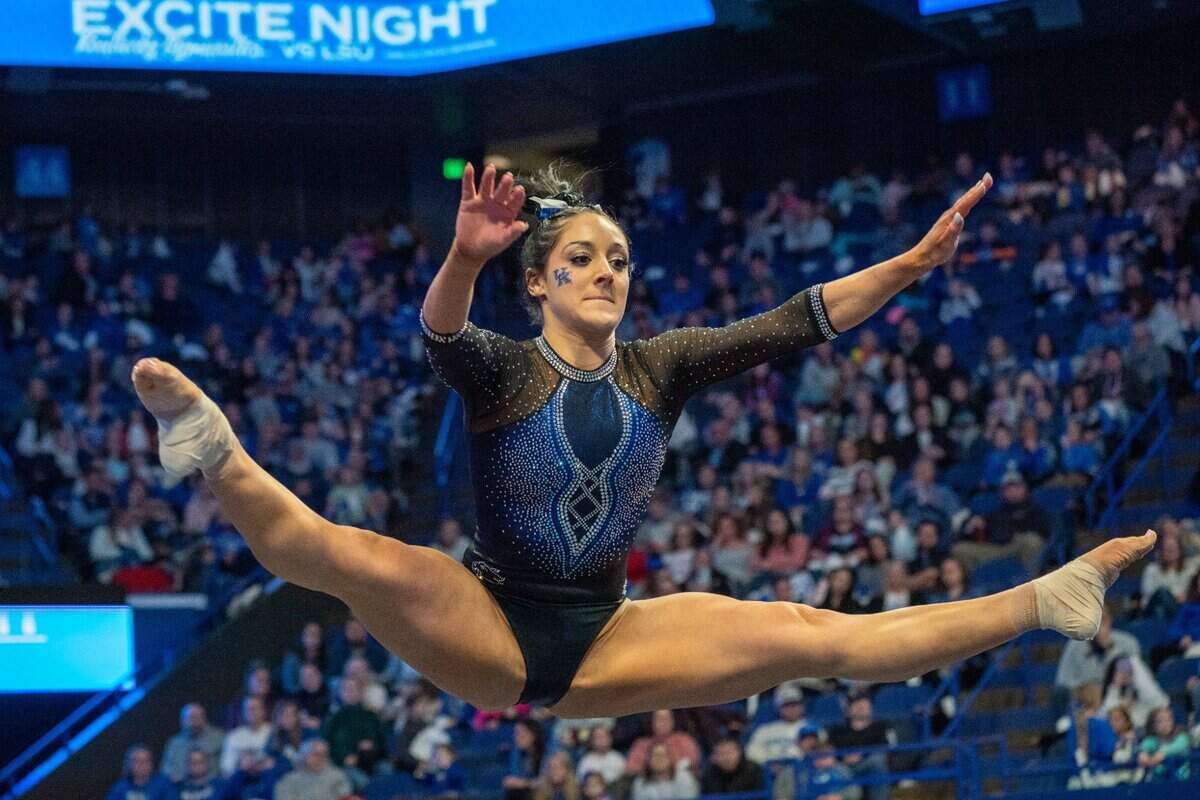 Isabella Magnelli performs her floor routine during Kentucky’s defeat of LSU on Excite Night at Rupp Arena. She scored a 9.8.
