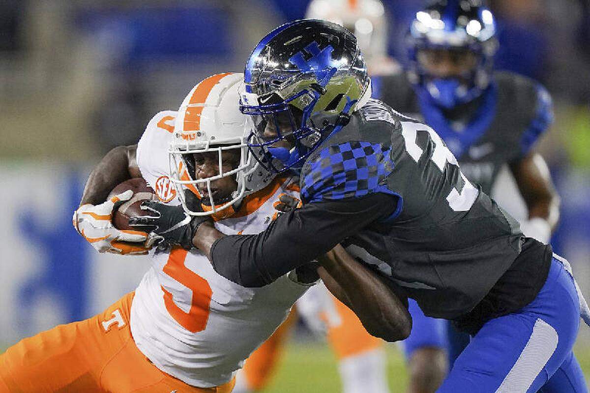 Jamari Brown tackled Tennessee wide receiver Josh Palmer last season. Brown was a part-time starter in a UK secondary that played beyond expectations in 2019.