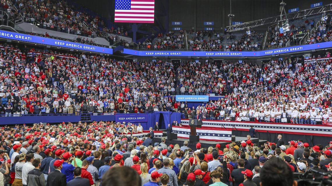 President Donald Trump speaks during a rally at Rupp Arena in Lexington, Ky., Monday, Nov. 4, 2019.