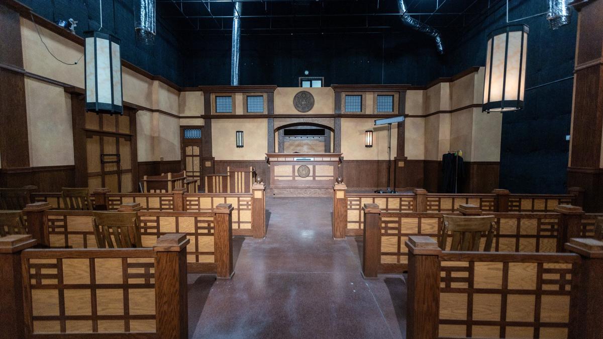 A courtroom scene used within the television show Relative Justice within a LEX Studios sound stage on Codell Drive.