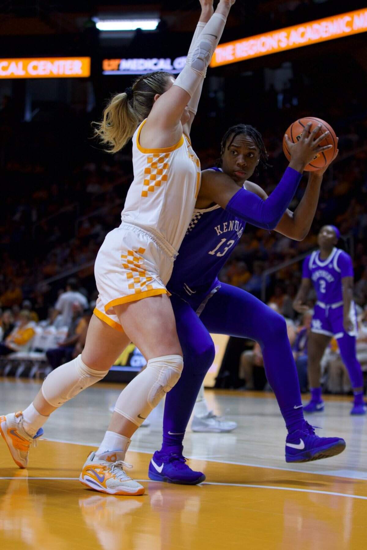 Ajae Petty, right, was one of four Wildcats to score in double figures in the Kentucky women’s basketball team’s loss at Tennessee on Sunday afternoon.