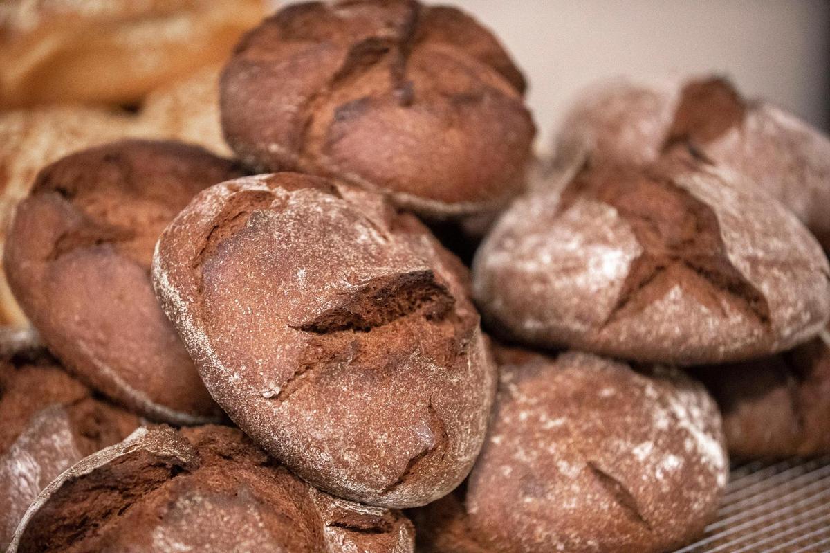 Pumpernickel rye bread is offered for sale at Andy’s Artisan Bread.