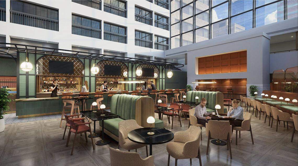 The new bar and seating area of the Hyatt at 401 W. High Street in Lexington, Ky.