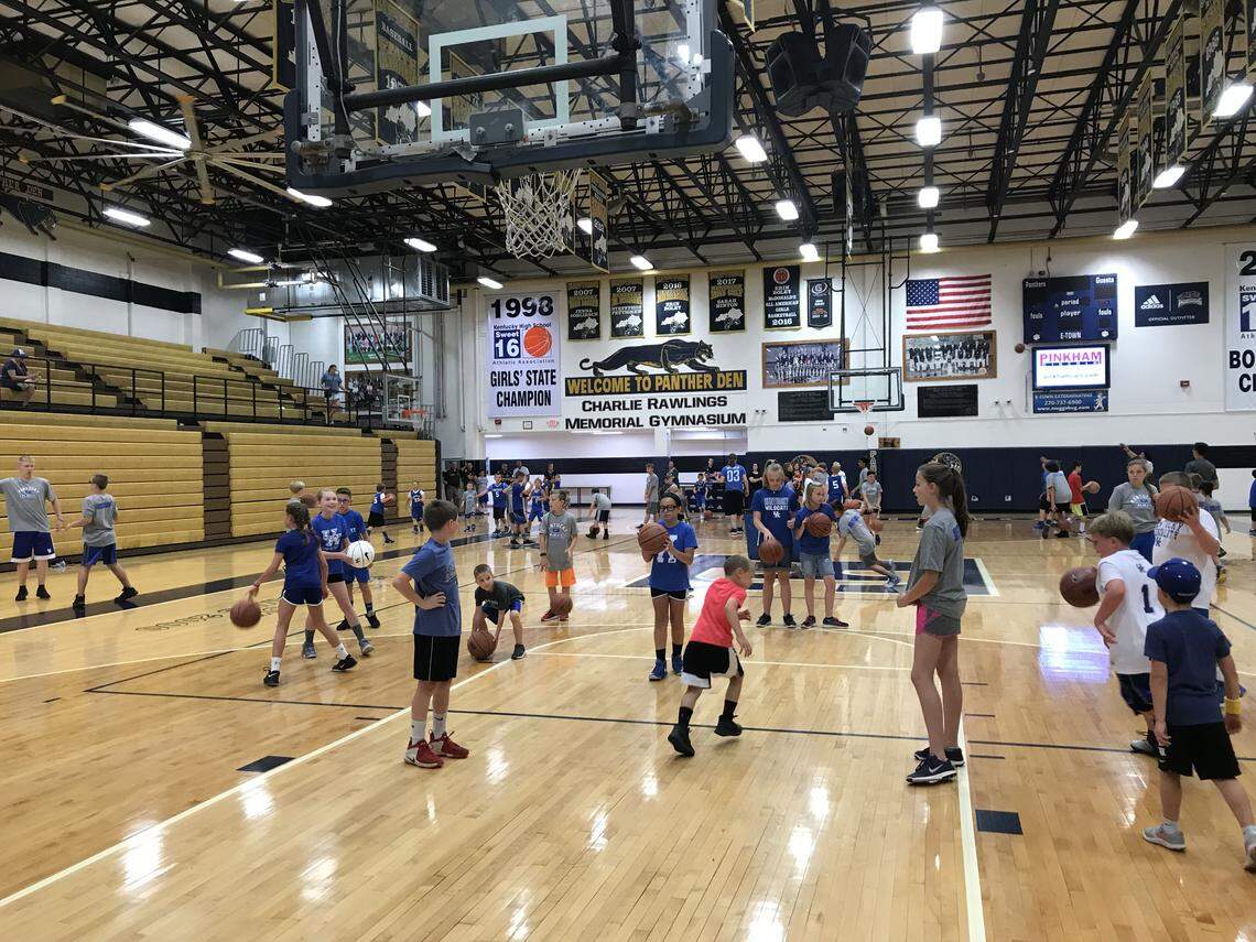 Campers warmed up at UK's Satellite Camp in Elizabethtown prior to John Calipari's arrival on Monday.