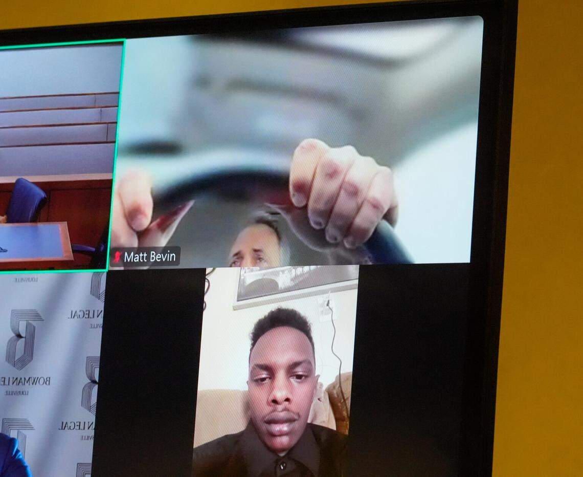 Former Gov. Matt Bevin, above, and his adopted Son, Jonah, both attended Friday’s family court hearing remotely. Matt Bevin was driving and appeared from his vehicle.