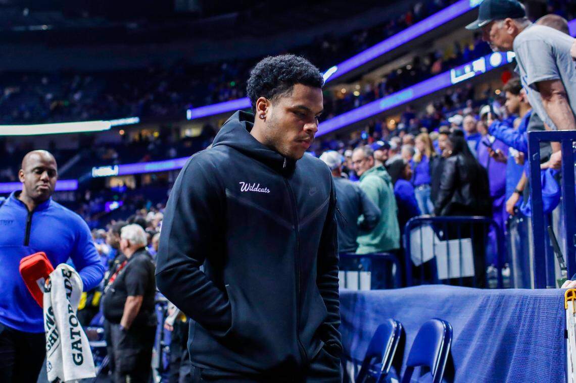 Kentucky guard Sahvir Wheeler walks off the court after UK’s loss to Vanderbilt in the quarterfinals of the SEC Tournament on March 10. Wheeler missed the final 11 games of the season for Kentucky.