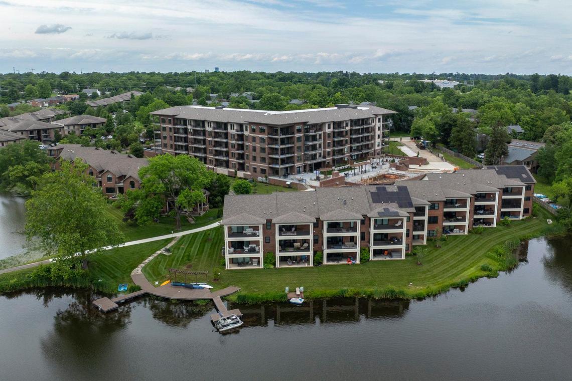 Amenities at the The Landing at Lakewood Harbour, shown Thursday, May 29, 2025 in Lexington, Ky., include outdoor grills and seating areas with fire pits, pool, fitness center, community room, in-ground parking garage, in-unit laundry, private balconies, high ceilings, hardwood flooring, quartz countertops, stainless-steel appliances, a private dock on the lake and more.