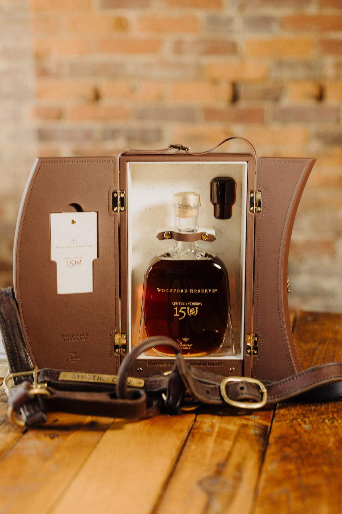 A special bottle of Woodford Reserve in a Baccarat decanter created in honor of Kentucky Derby 150 is being raffled by CASA of Lexington, along with a halter worn by Kentucky Derby 150 winner Mystik Dan.
