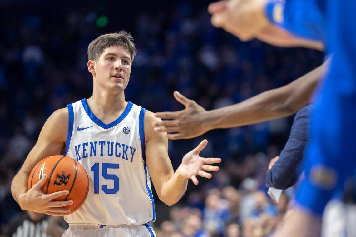 Reed Sheppard earned national freshman of the year honors during his only season with the Kentucky Wildcats. He is projected to be a top NBA draft pick.