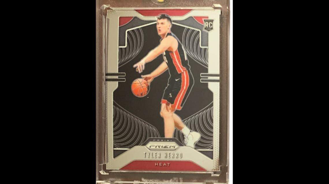 Tyler Herro’s rookie card from the Panini Prizm set, which became a sensation in the basketball collecting world this past season.