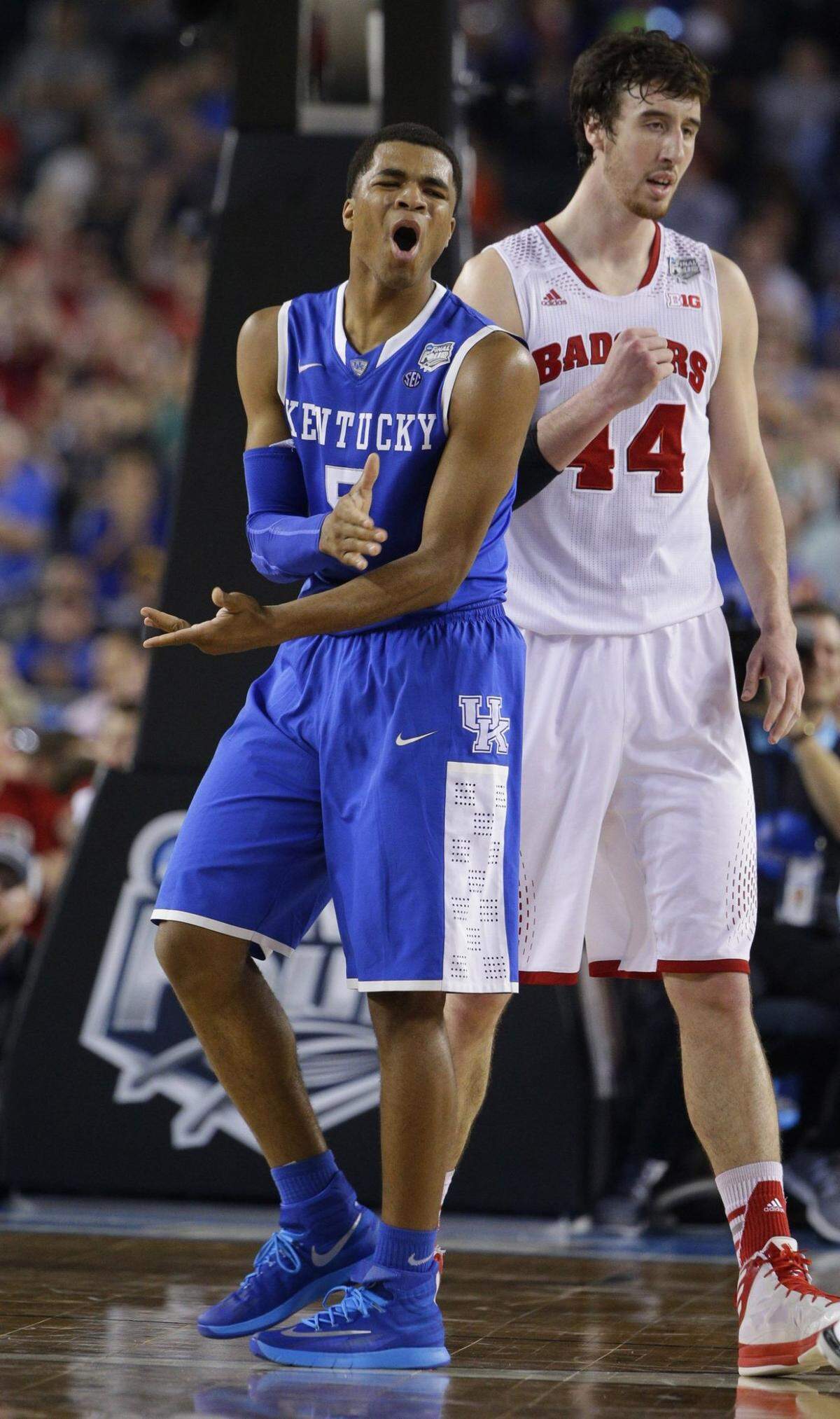 Coach John Calipari’s famous “tweak” involving point guard Andrew Harrison (5) helped lead Kentucky to the 2014 Final Four.