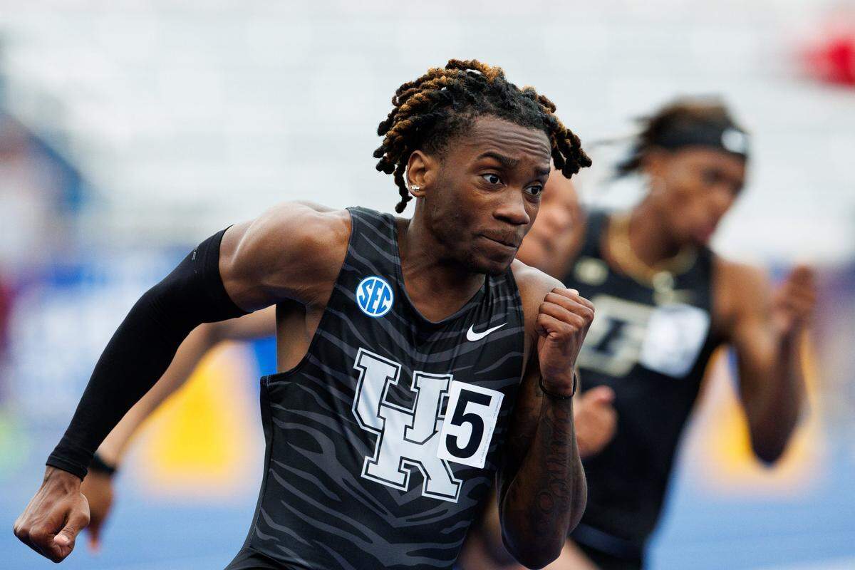 Kentucky’s Miles Jones competes in the 200 meters at the Jim Green Invitational at the UK Outdoor Track and Field Complex on May 2.