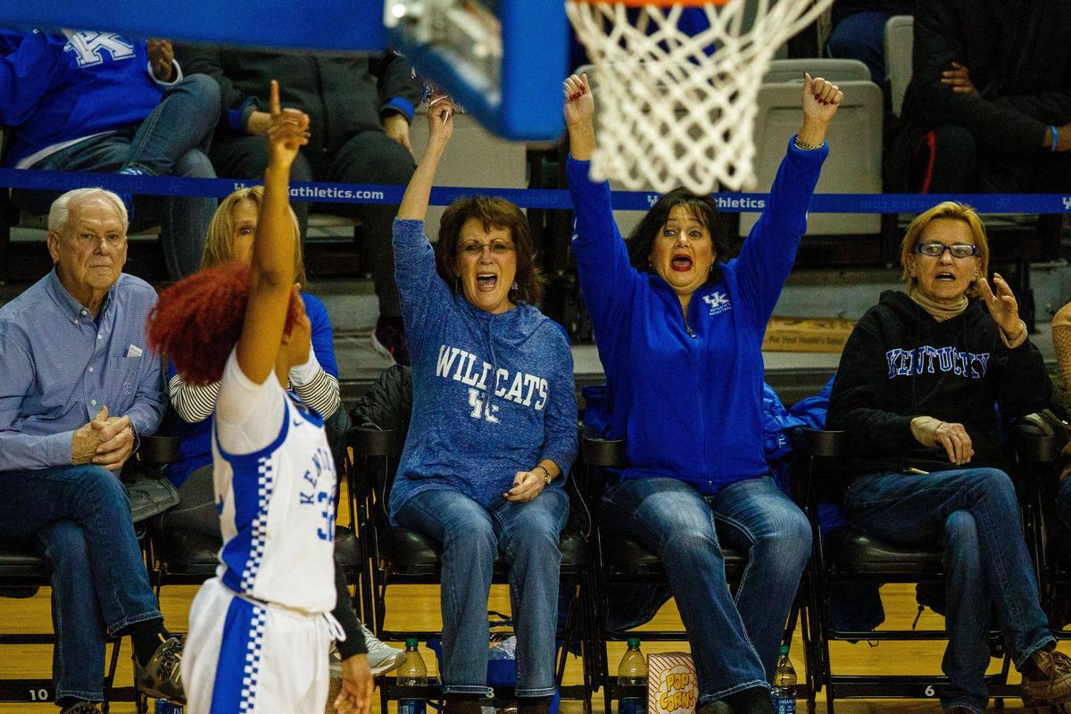 Kentucky guard Jaida Roper (32) says any of her on-court celebrations that include her pointing toward heaven are in memory of her late brother, John. “That’s definitely toward him,” she says.