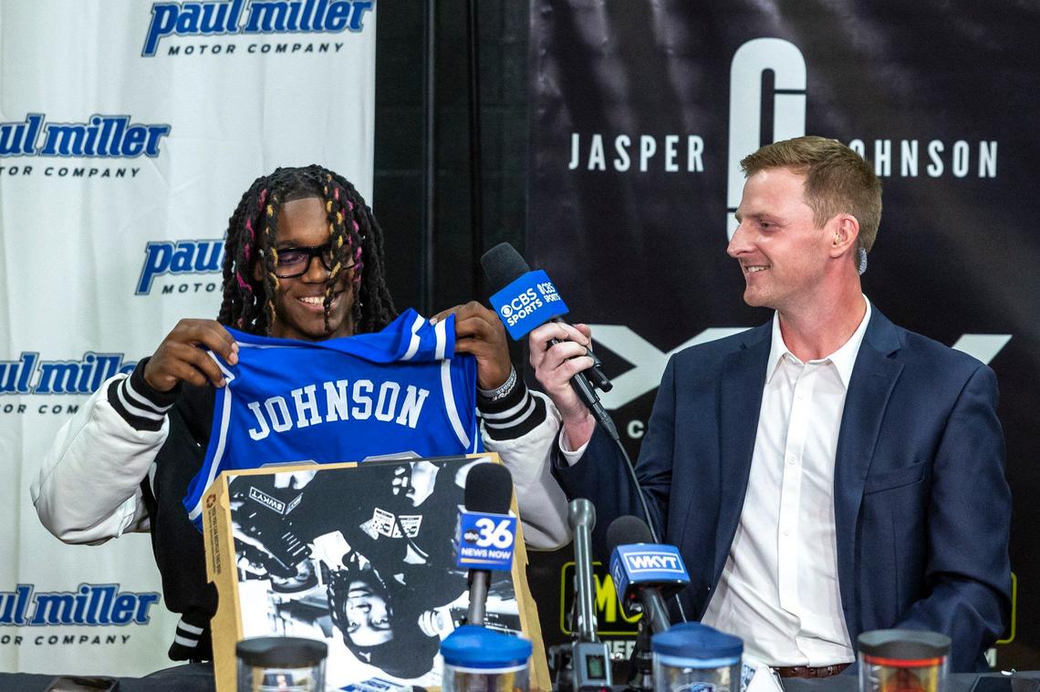 Jasper Johnson, a class of 2025 recruit and a former star player at Woodford County, committed to Kentucky during a ceremony at Woodford County High School in Versailles last September.