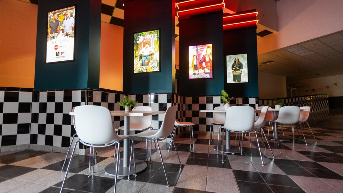 The former Woodhill Cinemark Theater lobby located within the newly converted Lex Studios on Codell Drive, July 15, 2024.