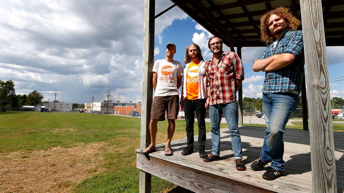 Organizers left to right: Brandon Pittard, Seth Murphy, Chris Smith and Gareth Evans, stood on the stage for the Tahlsound Music Festival, on the Oleika Temple Great Lawn, 326 Southland Drive. The second annual Tahlsound Music Festival takes place there Sept. 8th. The Great Lawn is located behind the Temple.