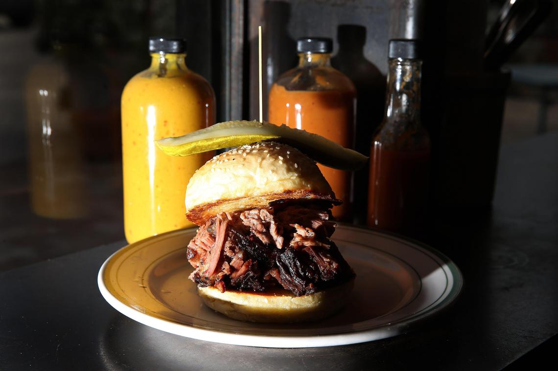Smoked brisket sandwich with Creekstone Farm beef on a Sunrise Bakery. It’s County Club’s most-ordered item.