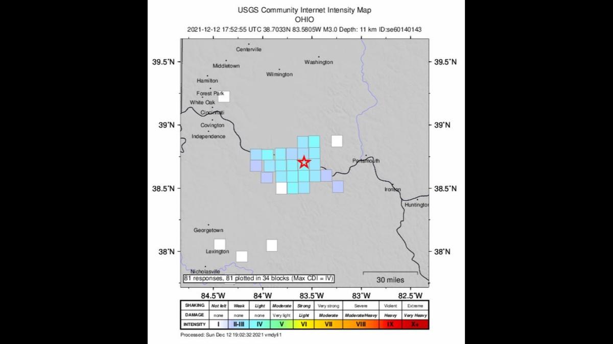 A 3.0-magnitude earthquake was reported in Ohio Sunday afternoon. Residents in Kentucky reported being able to feel the earthquake across the state line.