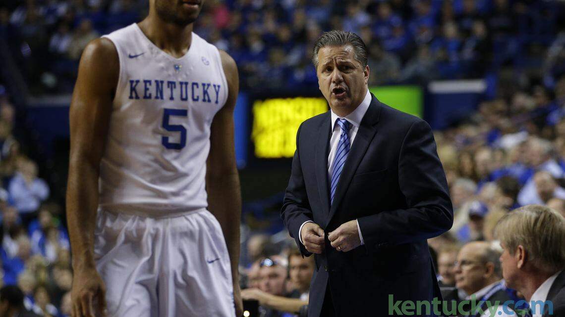 Kentucky coach John Calipari sent guard Andrew Harrison to the bench for watching a replay instead of getting back on defense. 
