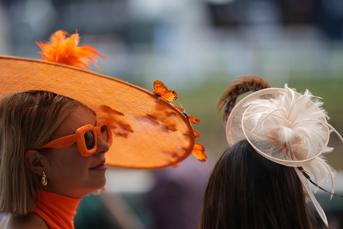 Bright hats were on display as fashion took center stage before the tunning of the 150th Kentucky Derby Saturday, May 4, 2024, at Churchill Dows in Louisville, Kentucky.