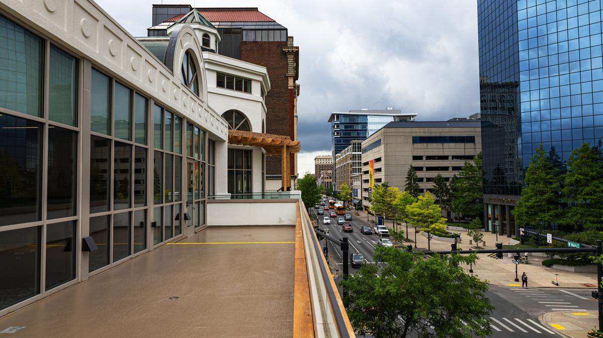 Balconing space overlooking downtown Lexington, which will serve as an outdoor lounging area for future employees at the PNC Bank branch office currently undergoing renovations at 325 West Main, on May 20, 2026. 