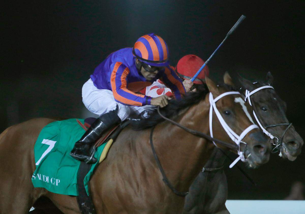 Jockey Luis Saez rode Maximum Security (7) to victory in the $20 million Saudi Cup in Riyadh, Saudi Arabia, on Feb. 29, a win that is still in dispute.