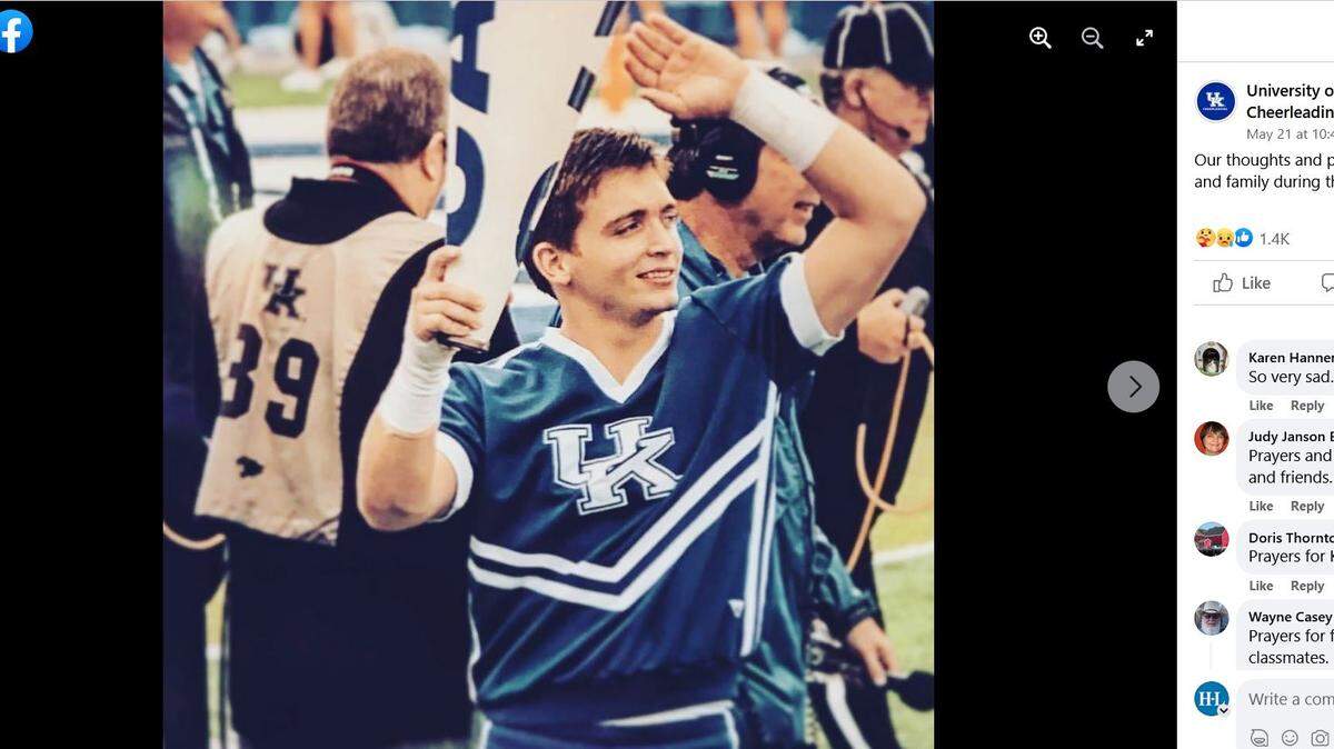 Former University of Kentucky cheerleader Kaleb Cantrell died in a motorcycle crash in Houston, Texas. University of Kentucky Cheerleading shared a photo of Cantrell along with condolences on the program’s Facebook page.