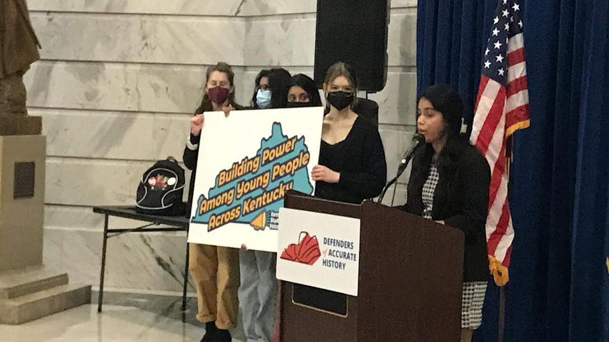 Pragya Upreti, a senior at Lafayette High School in Lexington, was among those at the Stop the Teacher Gag Bill Rally on Wednesday January 12. Source: Kentucky Student Voice Team.