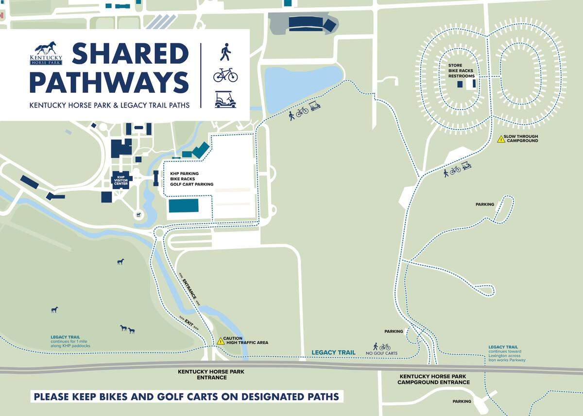There are still several paths open to bikes, walkers and even golf carts at the Kentucky Horse Park but areas near show arenas, including the Alltech Arena, are off limits.