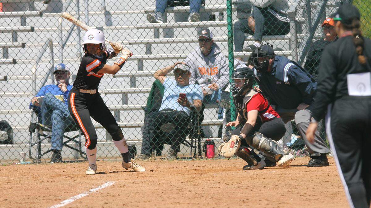 Kasia Parks strode forward as she waited for a pitch during a 14-5 Frederick Douglass win over Paul Laurence Dunbar on Saturday. Parks got four hits and scored three runs.